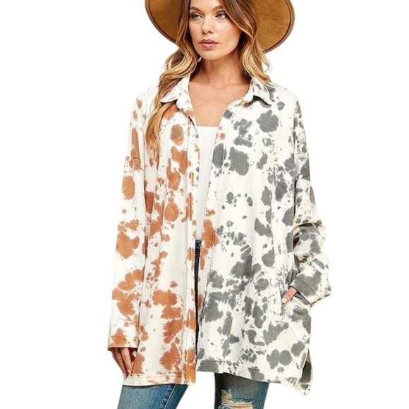 Boutique Cow Print Oversized Open Cardigan Jacket With Side Pockets - Picture 6 of 12
